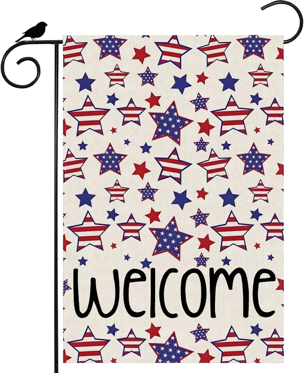 Welcome America Stars Patriotic 4th of July Memorial Day Independence Day Garden Flag Yard Flag 12x18 Inch Double Sided Small Mini Yard Outdoor Outside Holiday Decoration